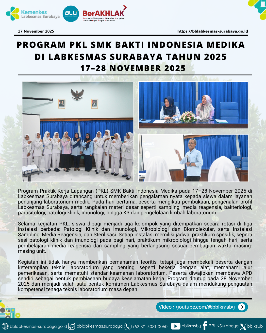 Program PKL SMK Bakti Indonesia Medika di Labkesmas Surabaya Tahun 2025